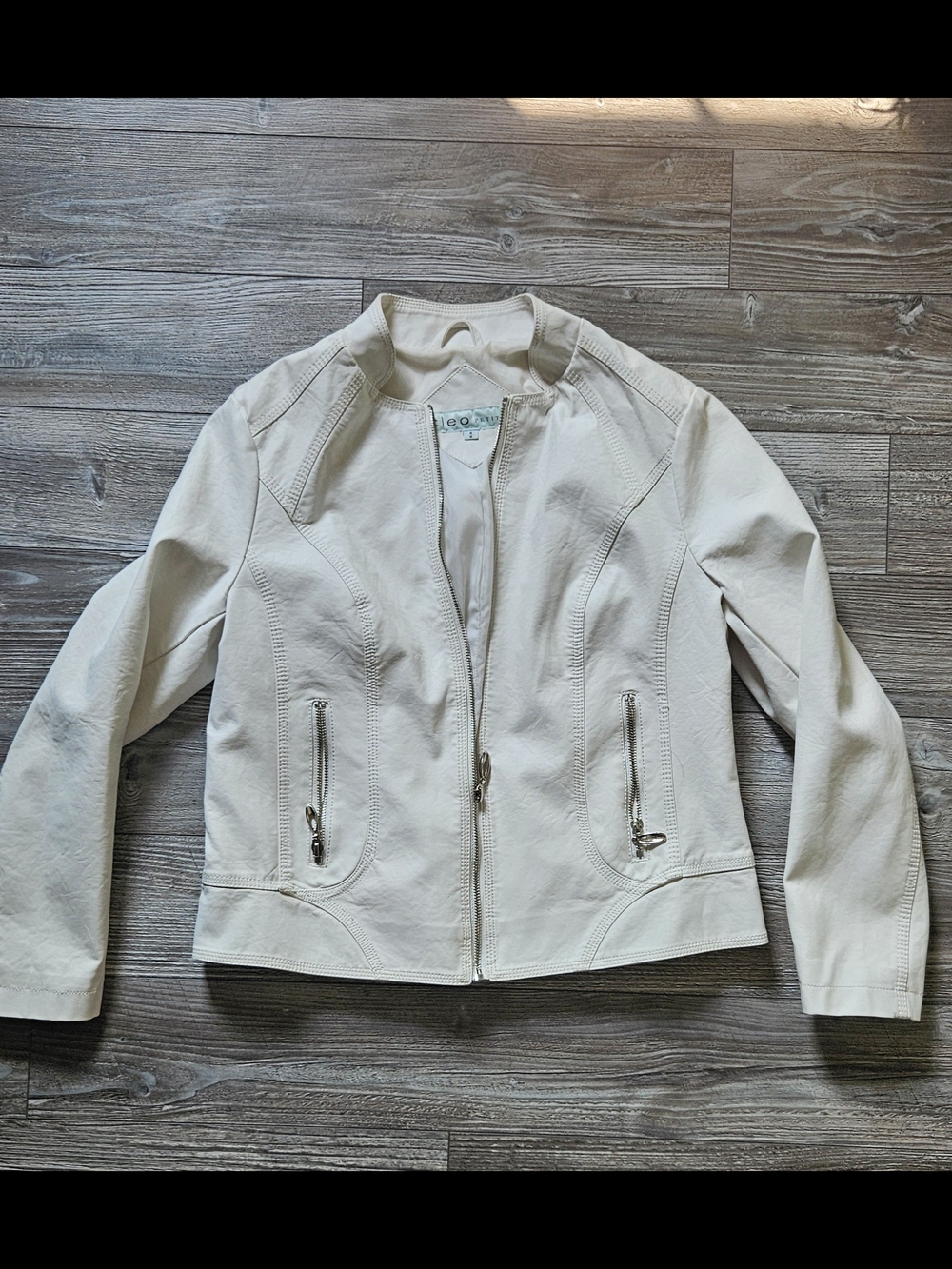 Light Cream Women's Faux Leather Jacket